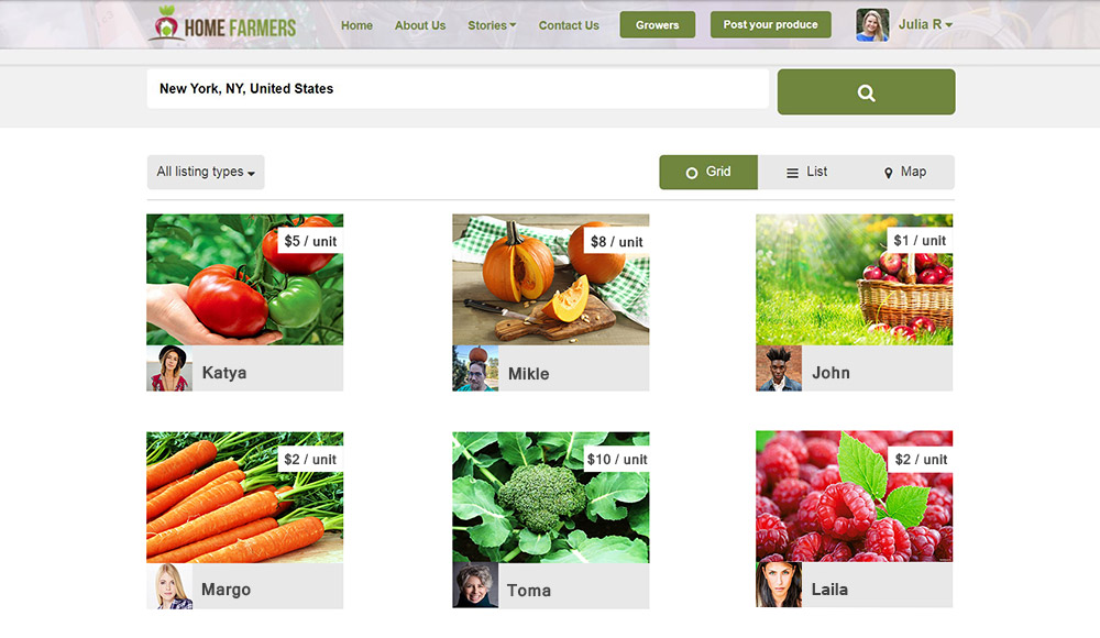 Home Farmers: find products by location