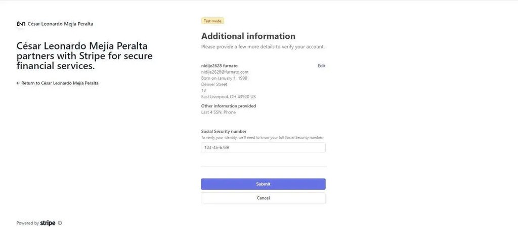 open stripe account step four additional info