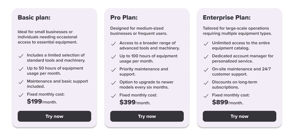 equipment rental plans