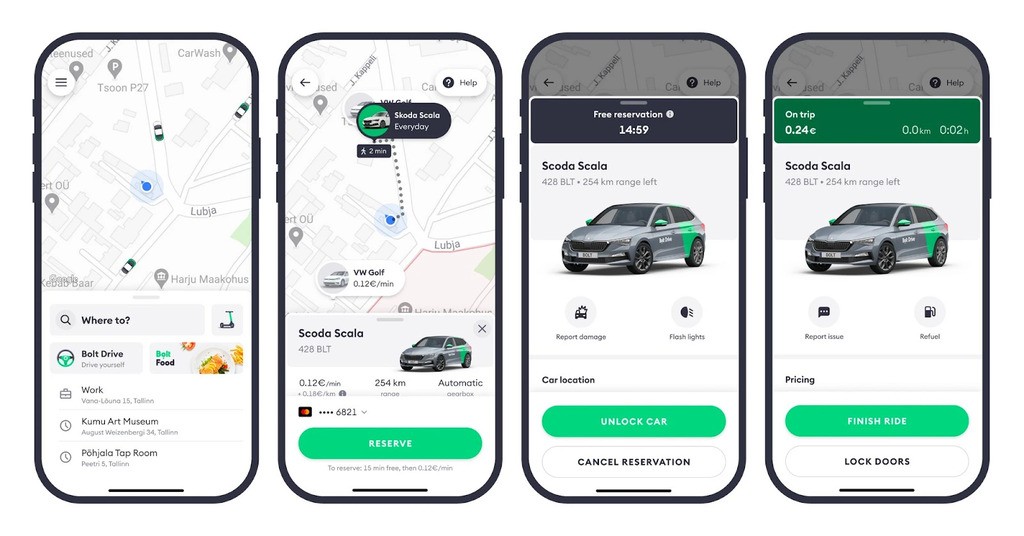 clean in app interface in car sharing platforms