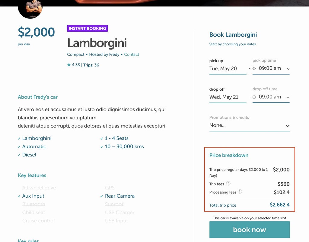 car booking request feature