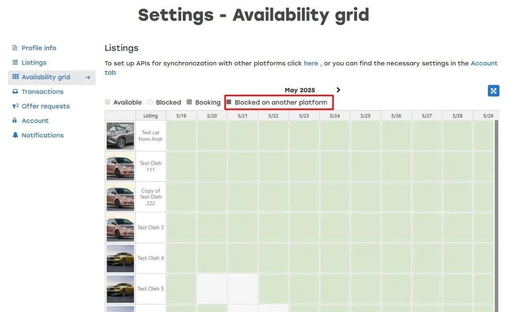 availability car sharing management feature