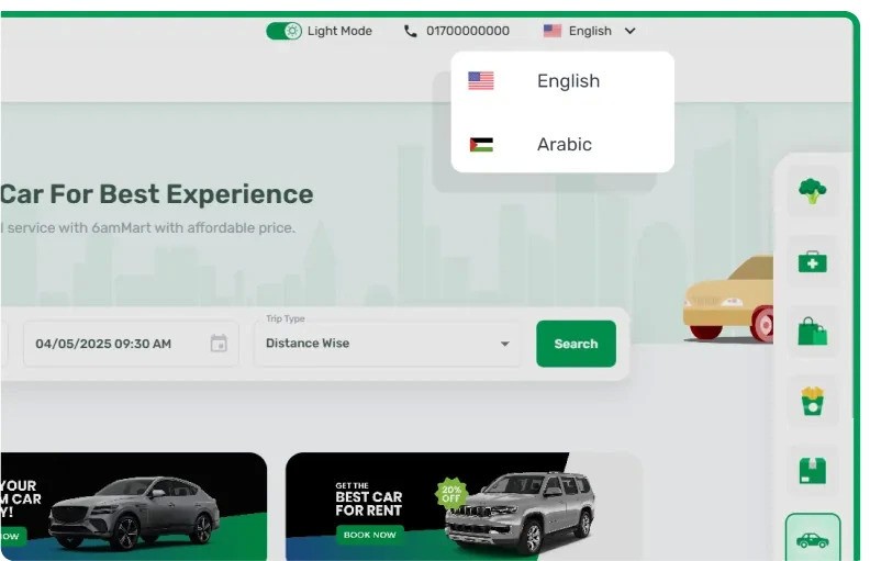multi language support in a car rental booking system