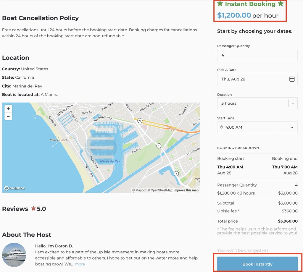upisle instant booking